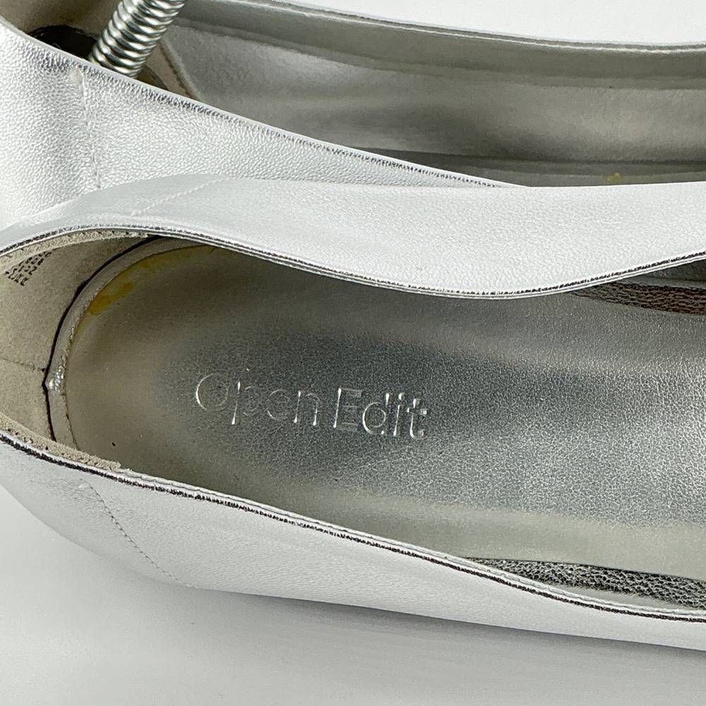Open Edit Size 10 Silver Metallic Leather Pointed Ballet Flats NEW Madyson $80 - Picture 14 of 14